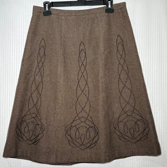 Womens 12 East 5th Herringbone Embroidered Lined A-Line Brown/Tan Dark Academia - Picture 1 of 9